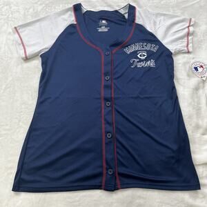 Minnesota Twins Jersey Shirt‎ Womens Size Medium Blue White MLB Baseball Button